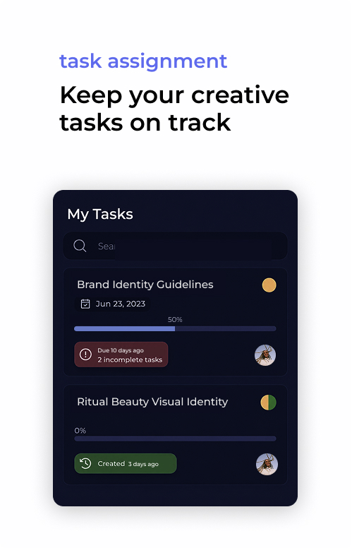 Tasks assigned to user groups with open, opened and finished statuses