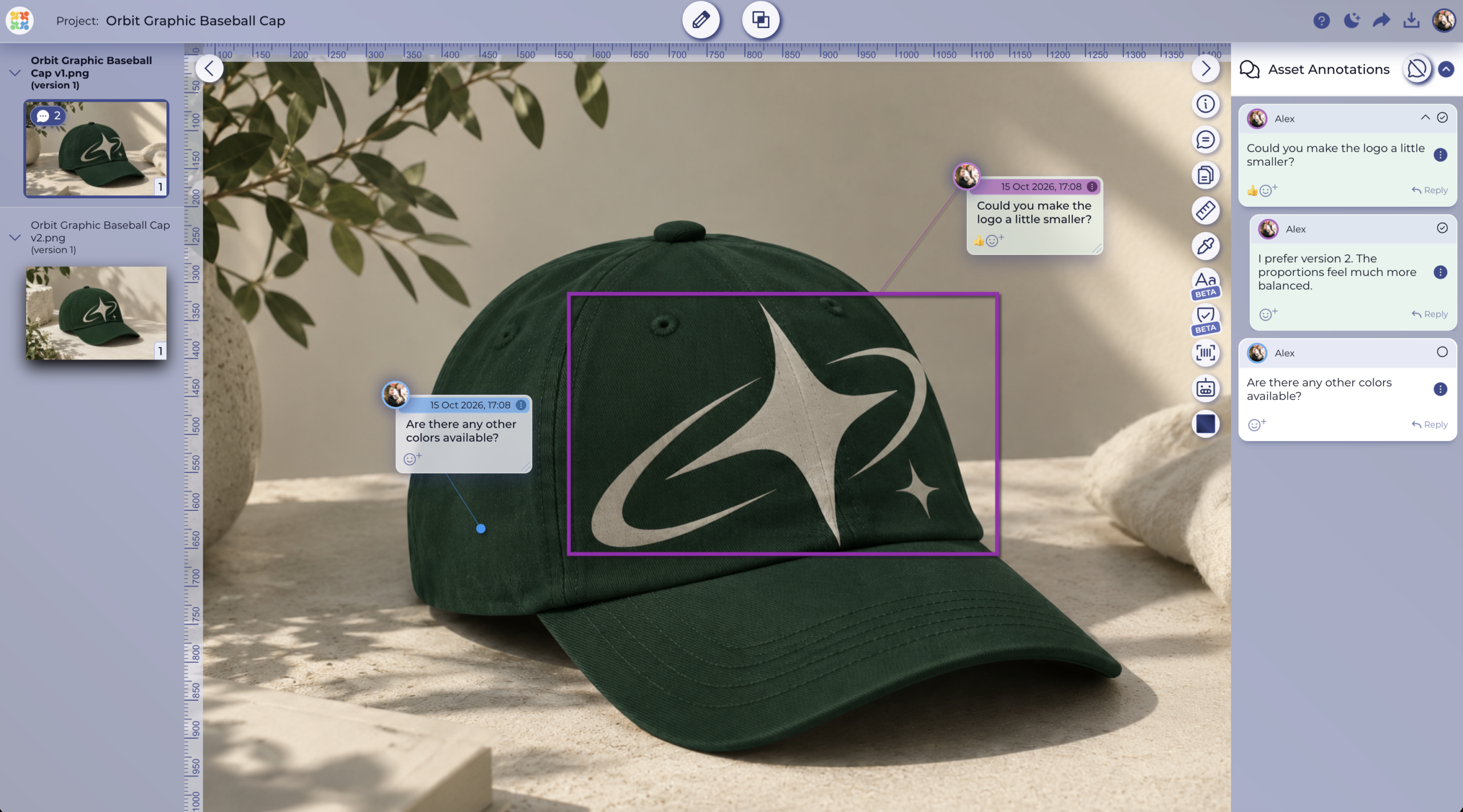 Logo file with pinned reviewer comments and approval status in Approval Studio