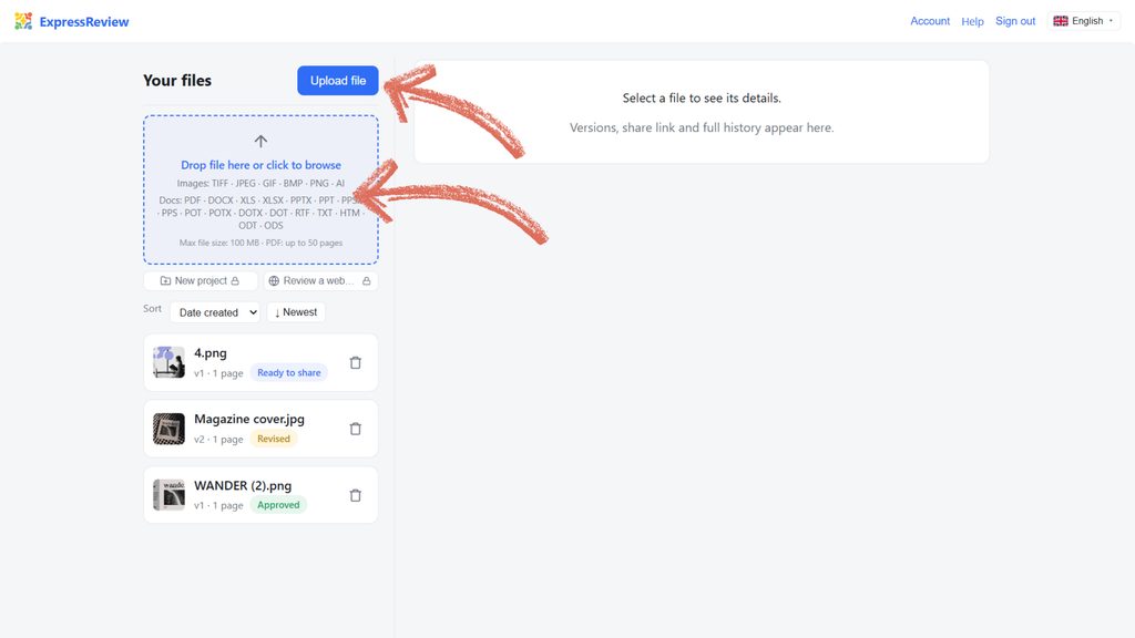 Upload a file for review