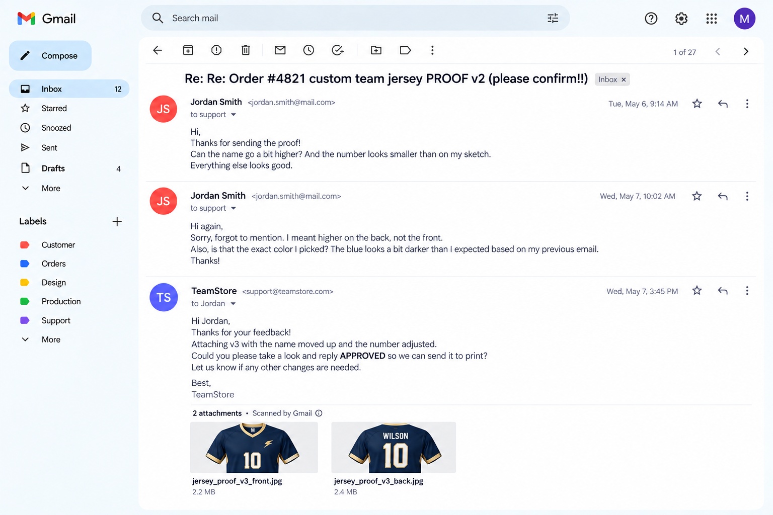 Scattered logo feedback in a Slack thread with no version attached