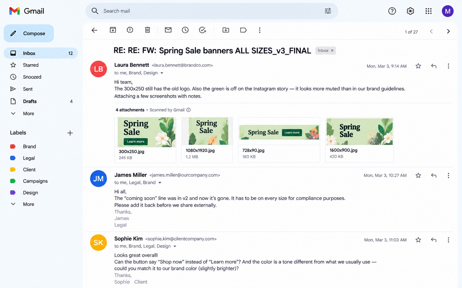 Spring sale feedback scattered across email