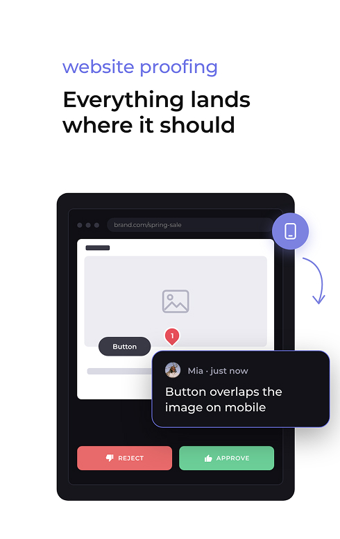 Landing page proof with comment